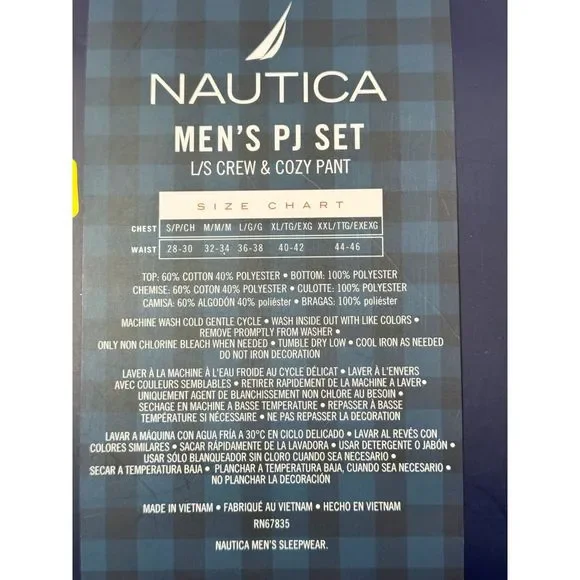 Nautica NWB Sz M Men's PJ Set Maroon/Green Multi Crew Neck Cozy Pants - Picture 8 of 12